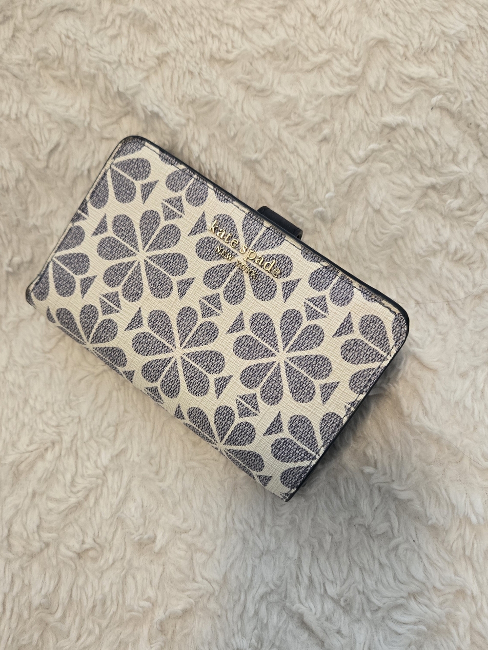 kate spade Cream Wallet with Navy Floral Print and Gold Logo